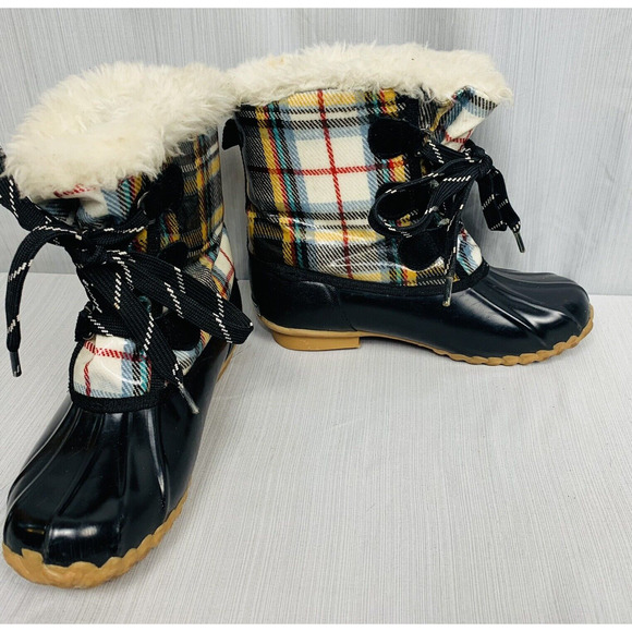 Sporto Original Womens Boot 6M Duck Boot‎ Black with Plaid Print - Picture 3 of 16